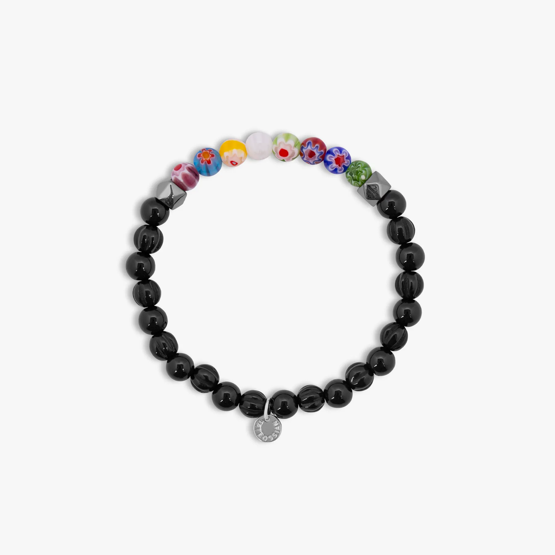 Millefiori Beaded Bracelet In Black Onyx With Murano Glass