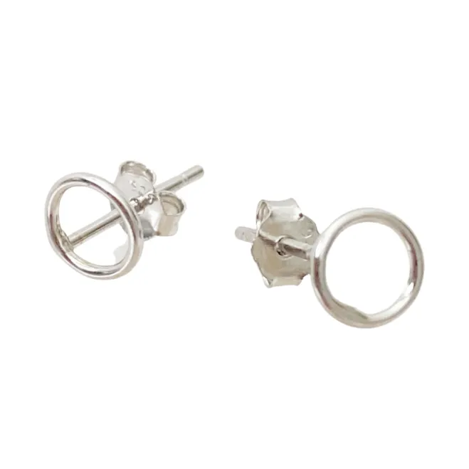 Mini Open Circle Silver Stud Earrings