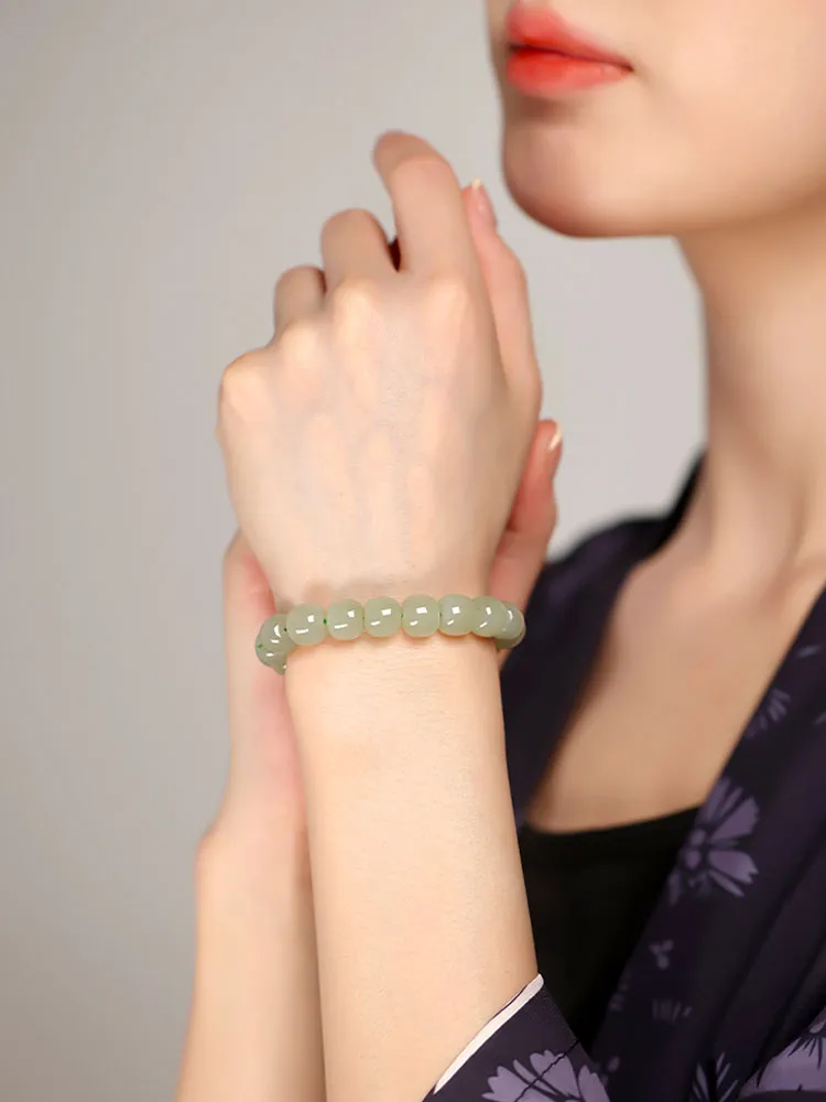 Minimalist Classic Style Natural Hetian Qingshui Jade Bracelet for Women Chinese Jewelry Gift