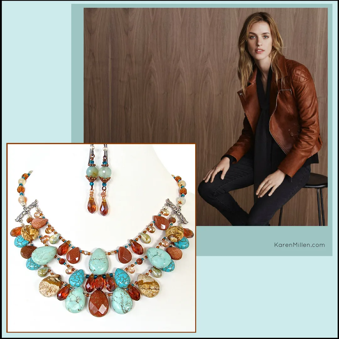 Moab: Crystal and Turquoise Gemstone Bib Necklace Set