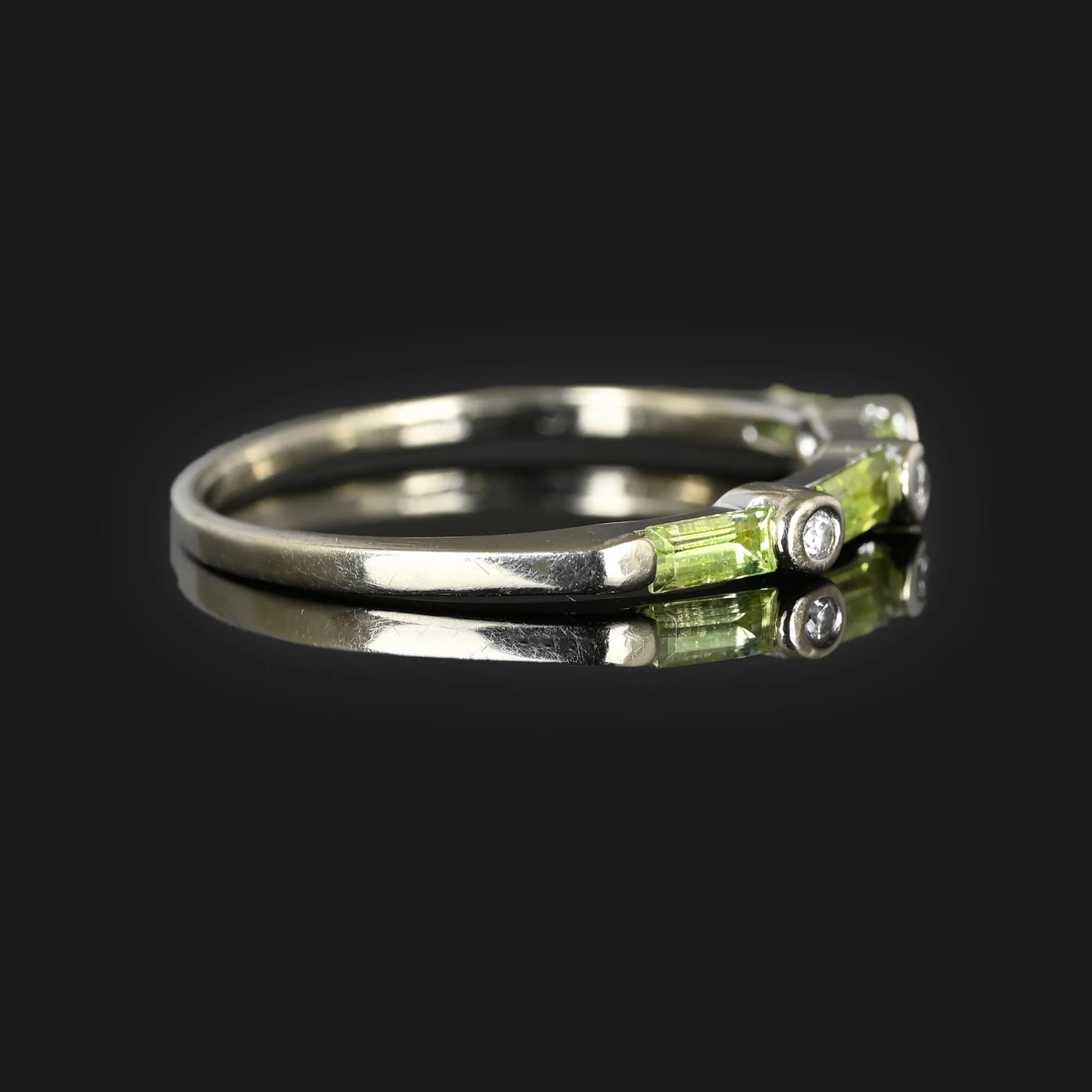 Modern Peridot Baguette Diamond Band Ring