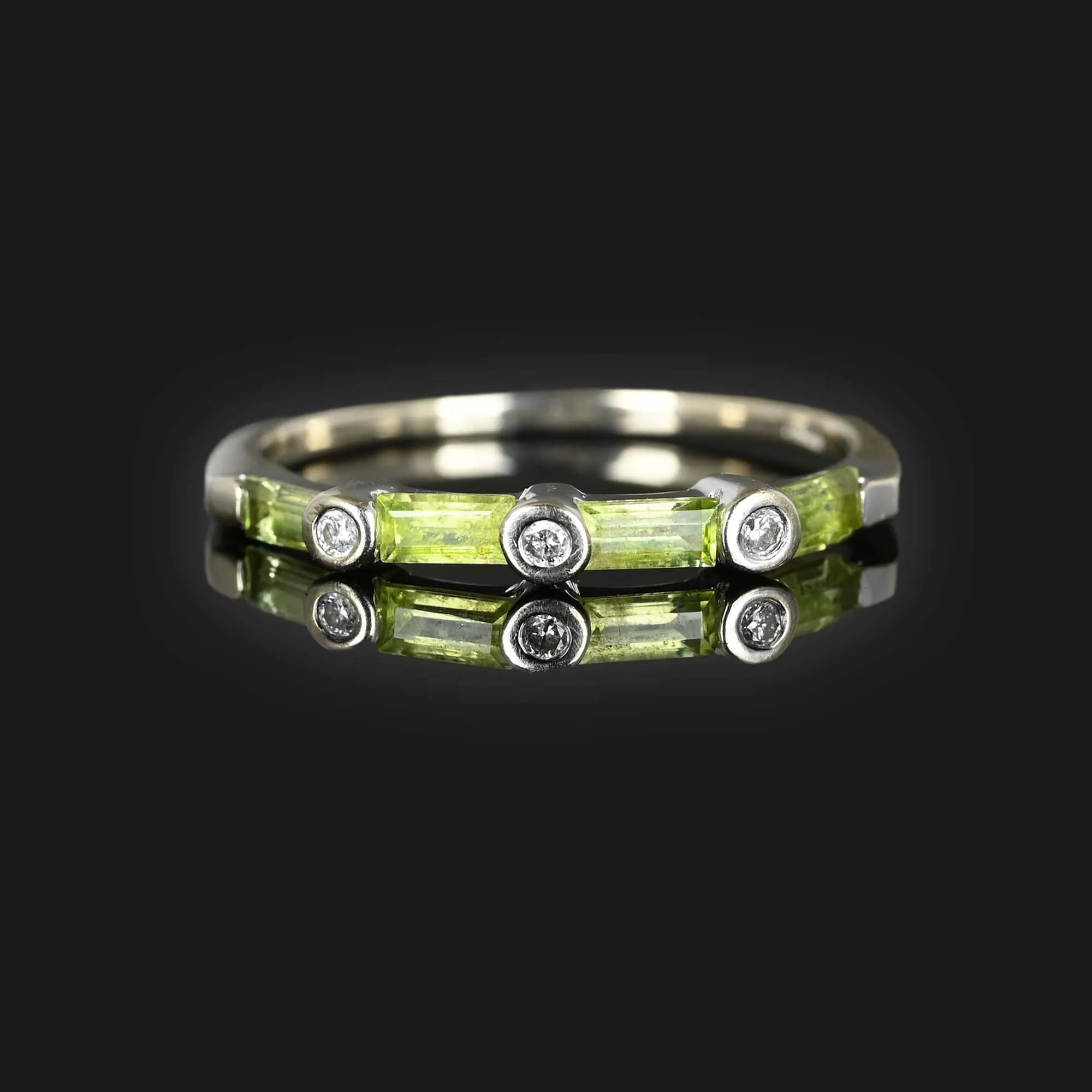 Modern Peridot Baguette Diamond Band Ring