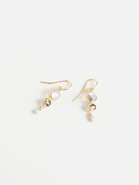 Moonstone and Spinel Double Drop Earrings in 18k & 22k Yellow Gold with a Gold Ball Drop