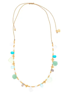 Moonstone Aventurine Turquoise Pearl & Gold Charm Necklace By Rubyteva