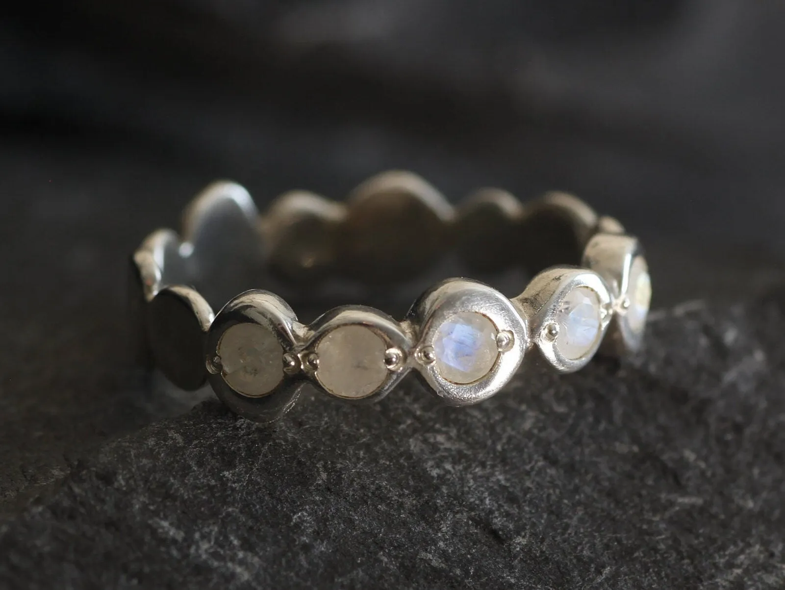 Moonstone Bubble Ring - Natural Rainbow Moonstone, Full Eternity Band