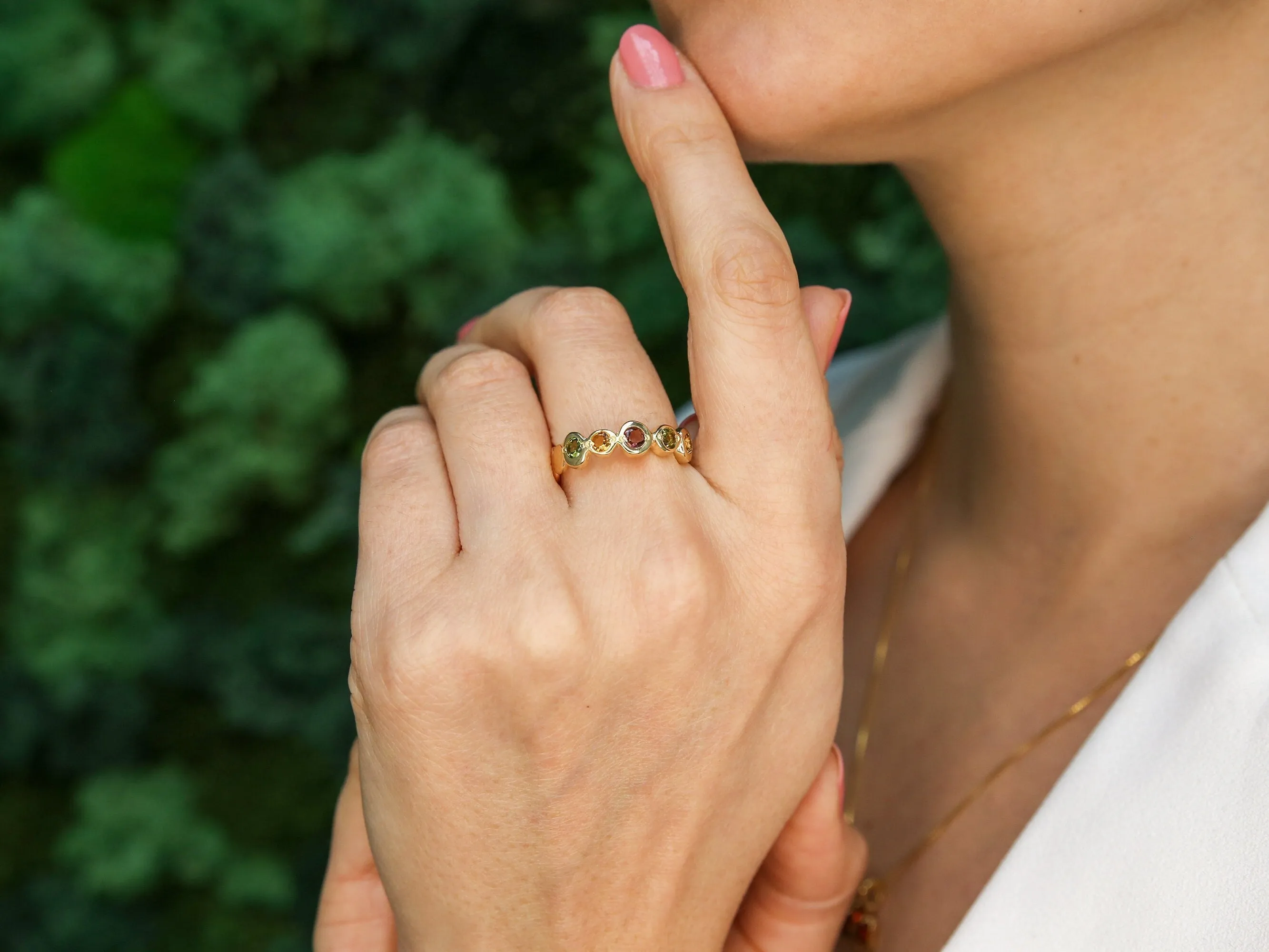 Moonstone Bubble Ring - Natural Rainbow Moonstone, Full Eternity Band