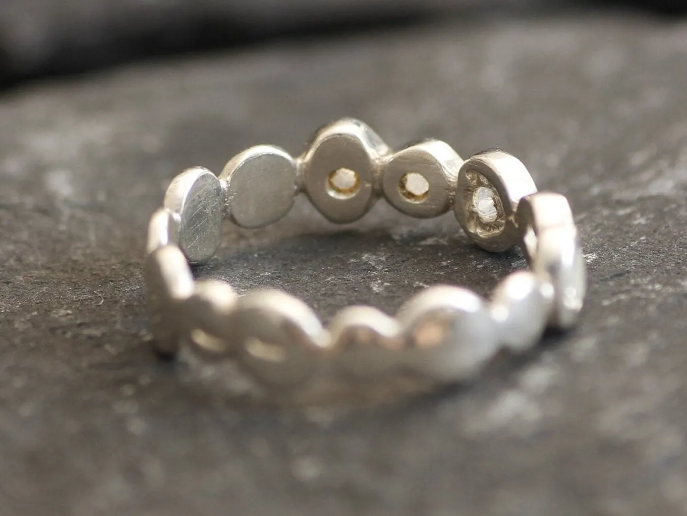 Moonstone Bubble Ring - Natural Rainbow Moonstone, Full Eternity Band