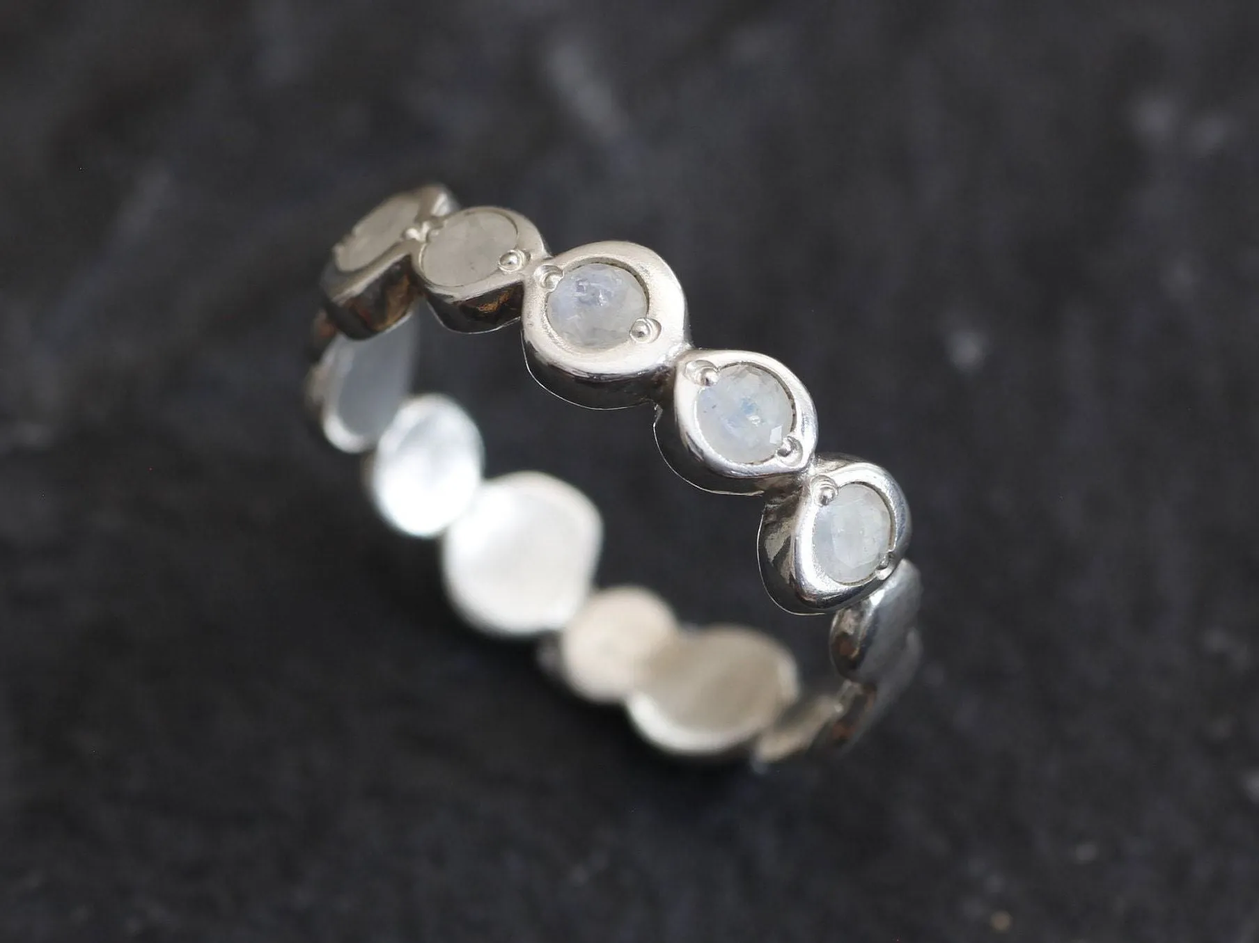 Moonstone Bubble Ring - Natural Rainbow Moonstone, Full Eternity Band