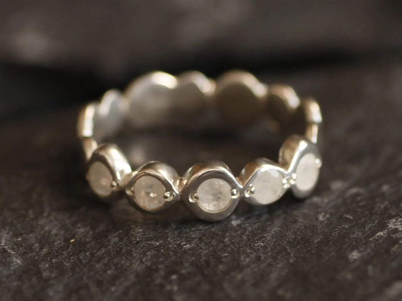 Moonstone Bubble Ring - Natural Rainbow Moonstone, Full Eternity Band