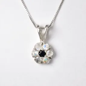 Moonstone Flower Pendant - Genuine Sapphire Necklace - White Flower Necklace