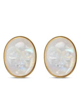 Moonstone Moon Face Clip Back Earrings