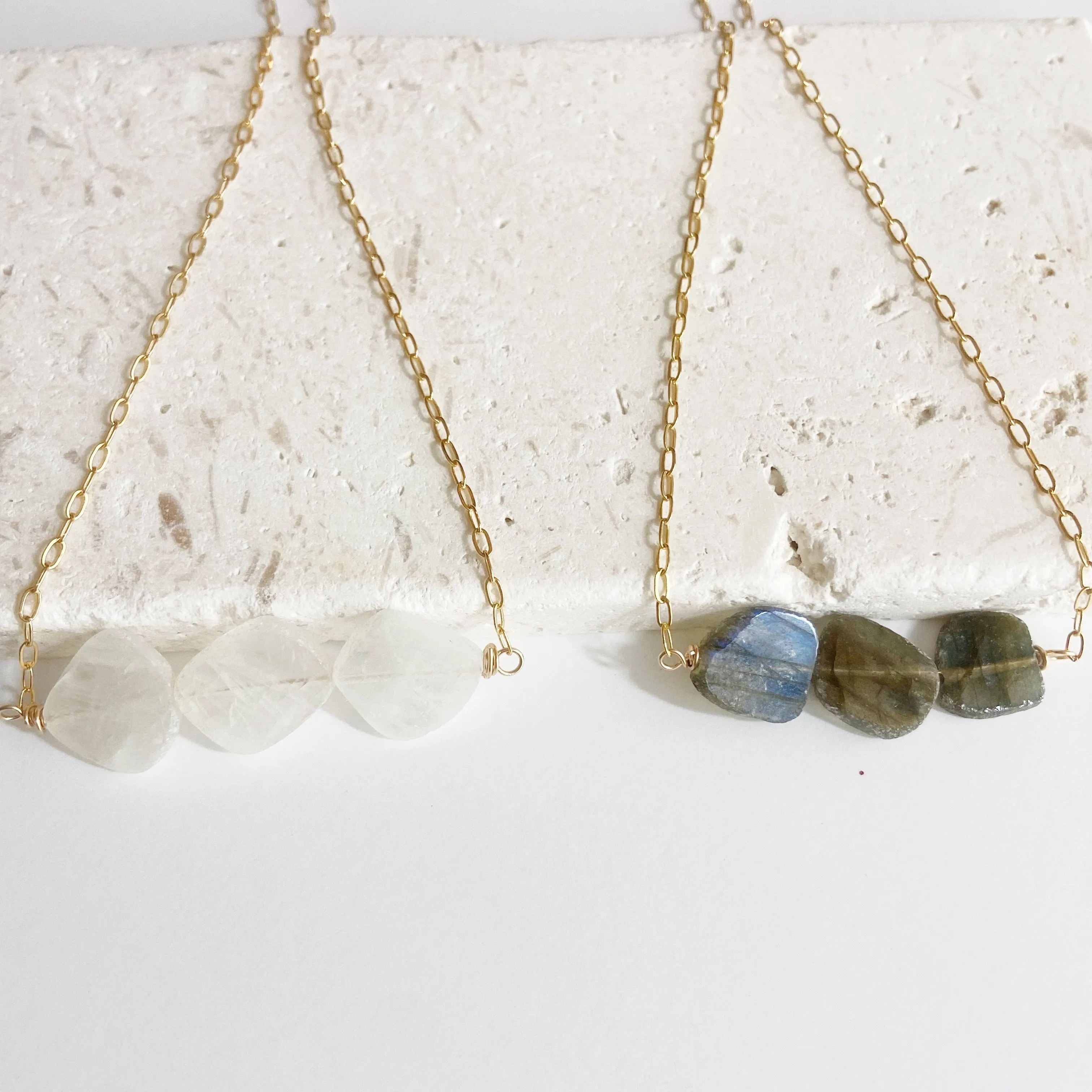 Moonstone or Labradorite Slice Trio Necklace