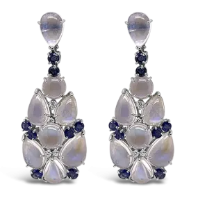 Moonstone, Sapphire & Diamond Estate Earrings