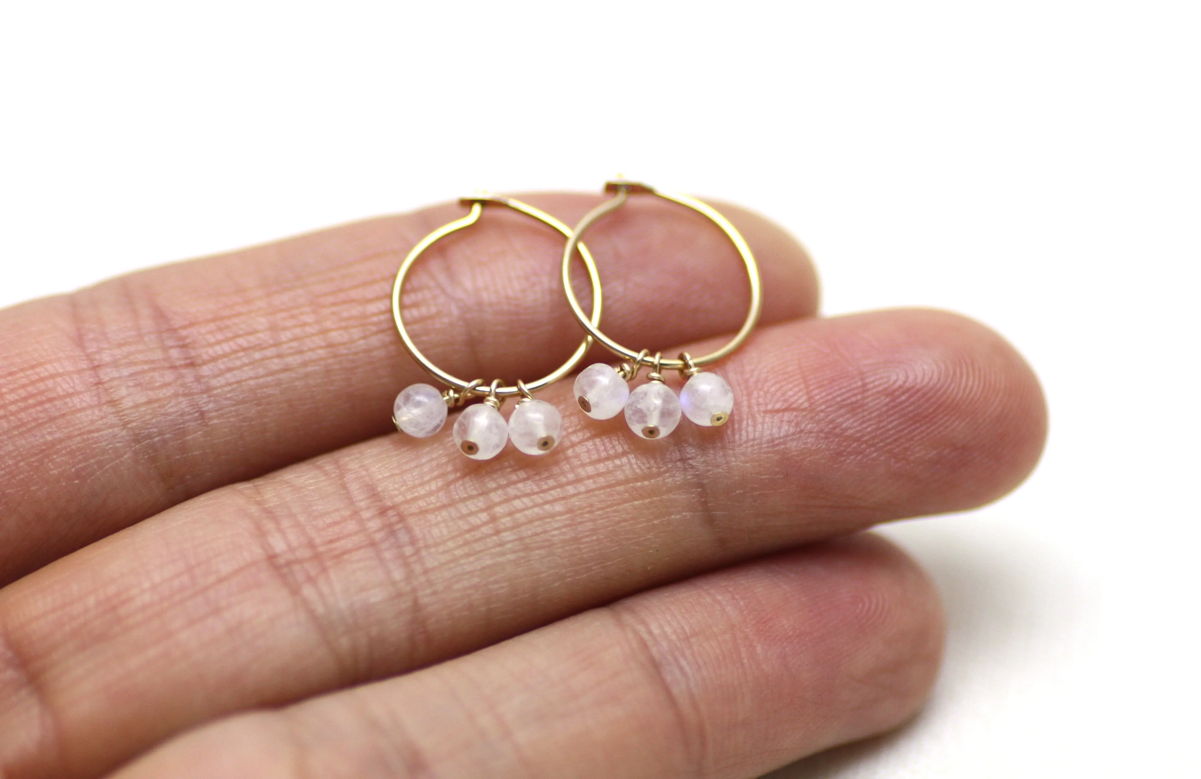 Moonstone Small Hoop Earrings in Gold