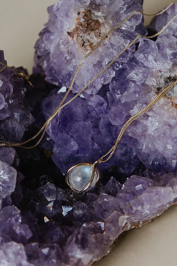 Moonstone Sphere Necklace - 14k