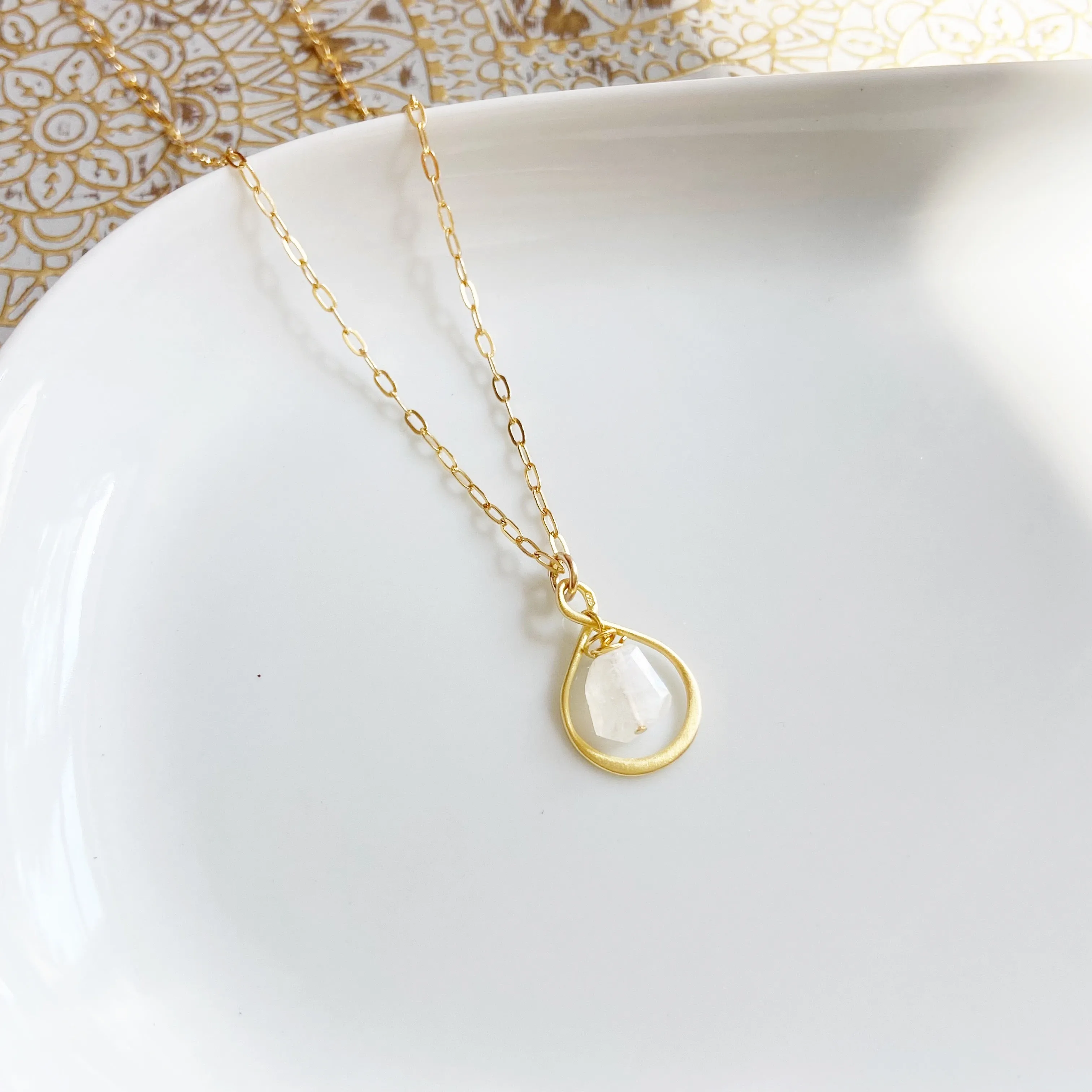 Moonstone Teardrop Infinity Mid Length Necklace in Gold, Silver, or Rose Gold (18 inches)