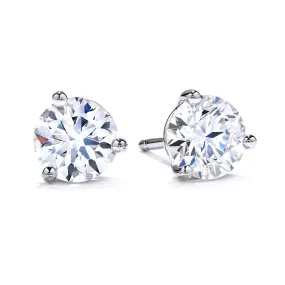 Mountz Collection .44-.54TW Round Diamond 3 Prong Stud Earrings in 14K White Gold with Posts and Push Backs