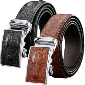 MROYALE™ Faux Alligator Skin Embossed Leather Ratchet Belt | Men's Crocodile Automatic Buckle