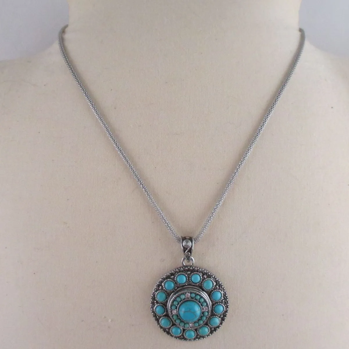 Multi-stoned Turquoise  & Silver Pendant Necklace