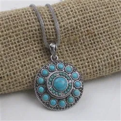 Multi-stoned Turquoise  & Silver Pendant Necklace