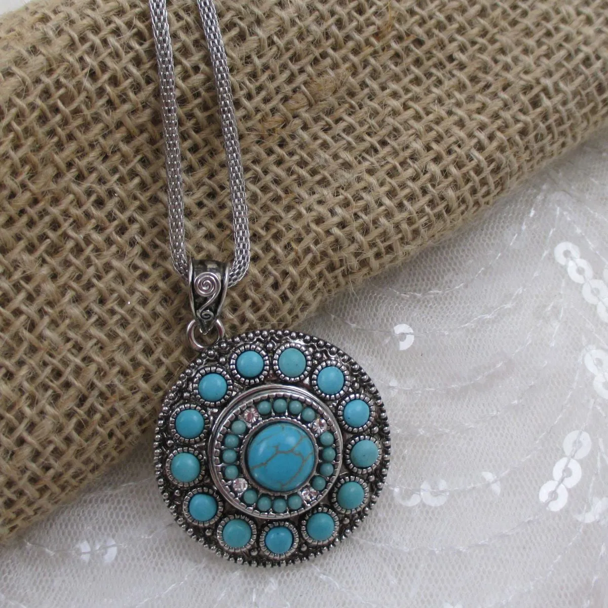 Multi-stoned Turquoise  & Silver Pendant Necklace