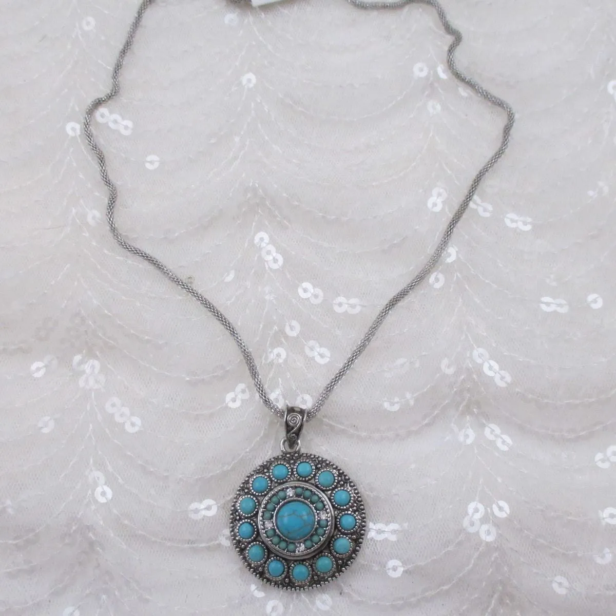 Multi-stoned Turquoise  & Silver Pendant Necklace