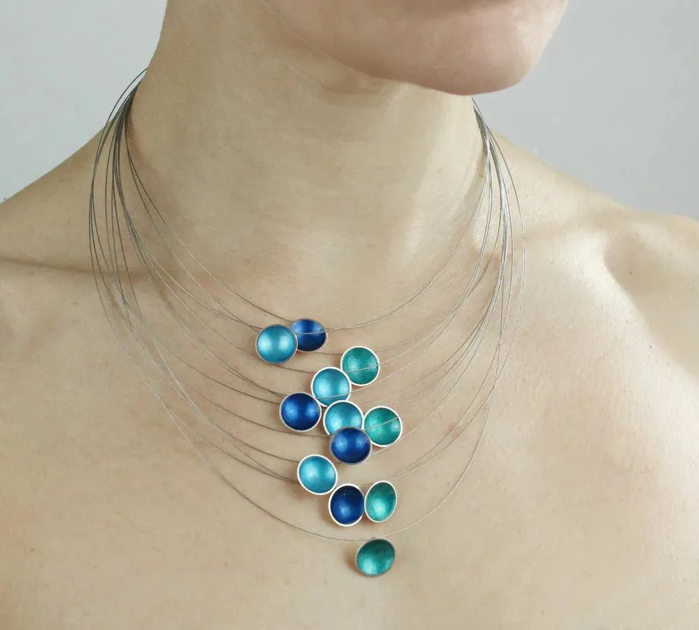 Multi Strand Turquoise Enamel 12 Strands Disc Necklace