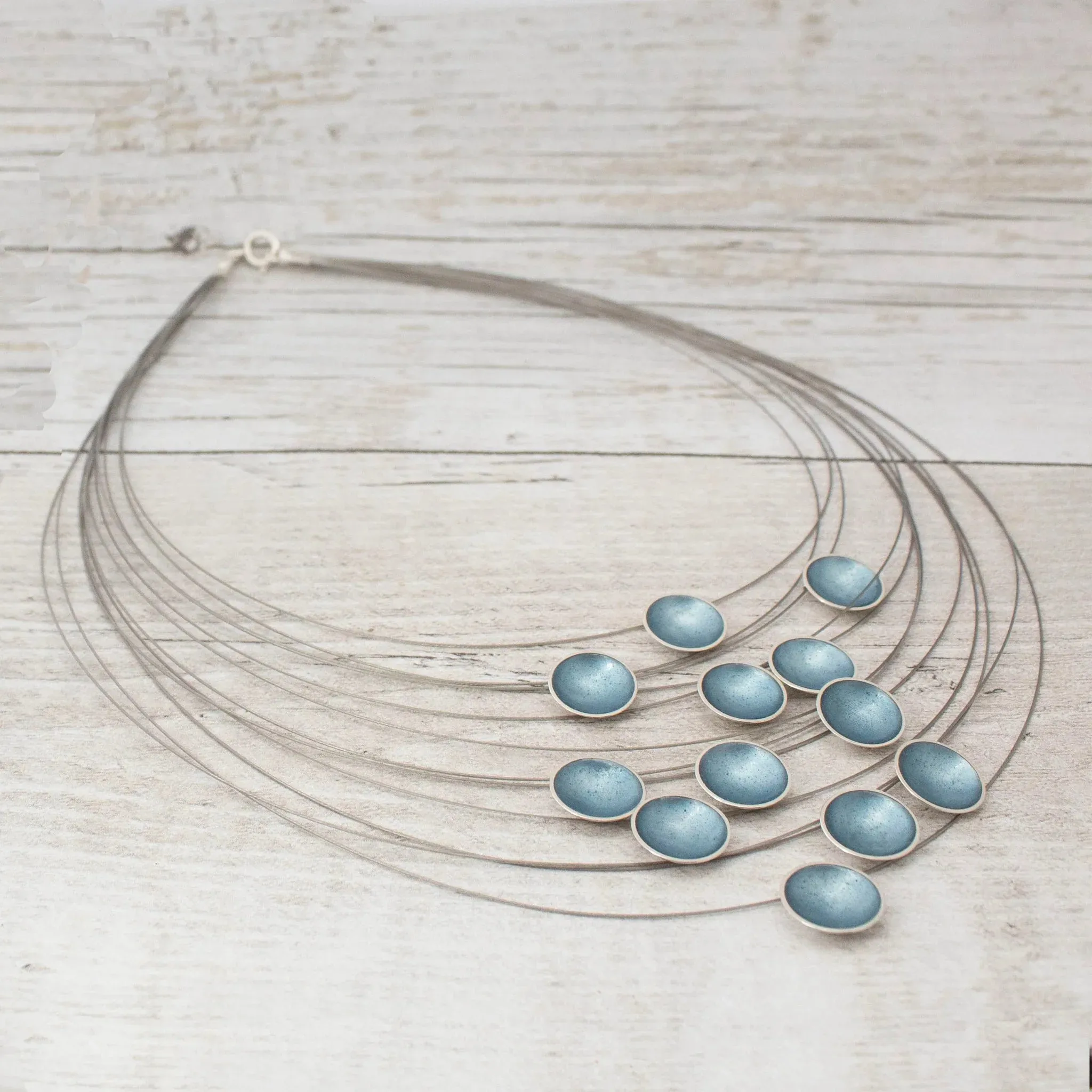 Multi Strand Turquoise Enamel 12 Strands Disc Necklace