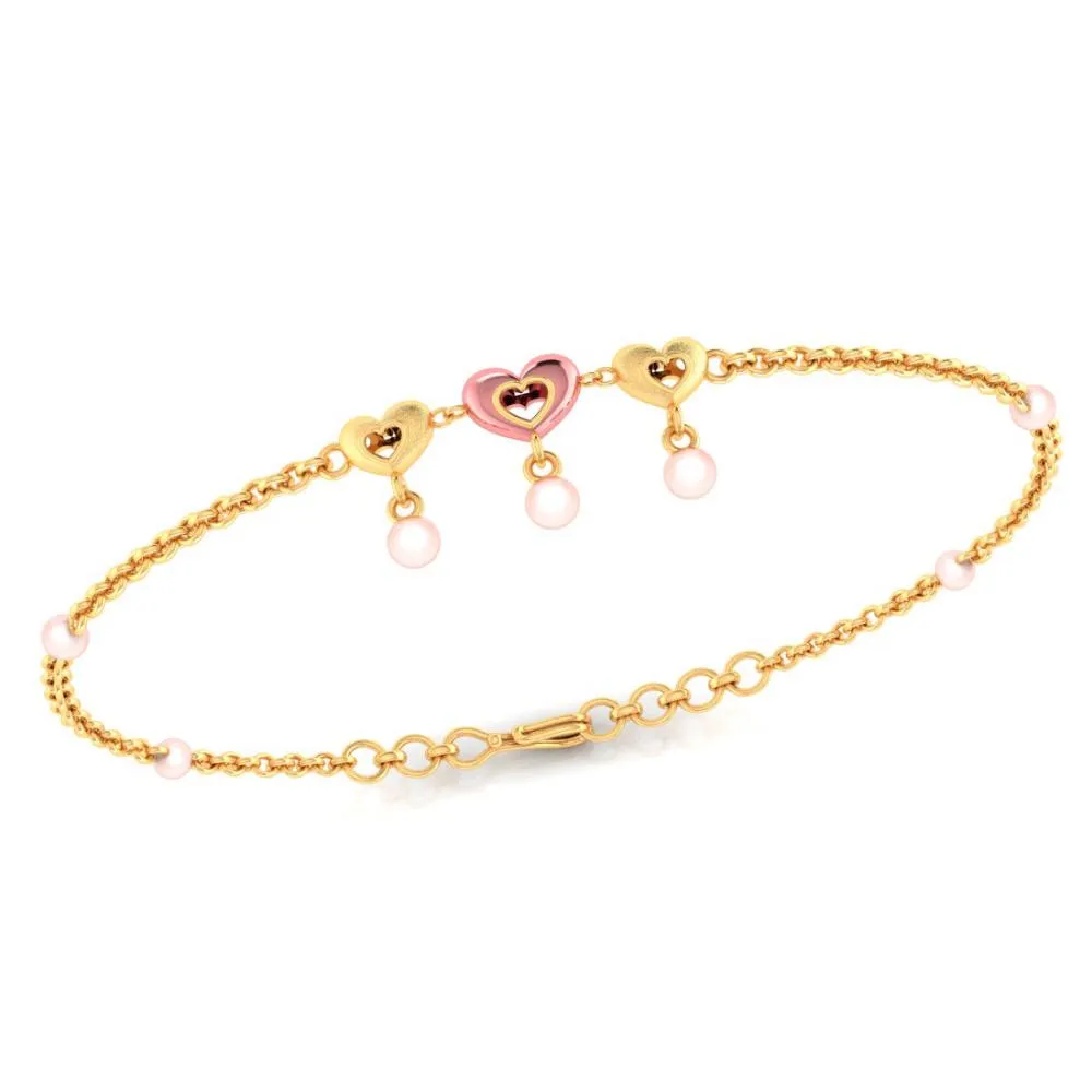 Multiple Hearts With Pink Ball 18k Gold Bracelet