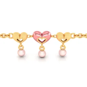 Multiple Hearts With Pink Ball 18k Gold Bracelet