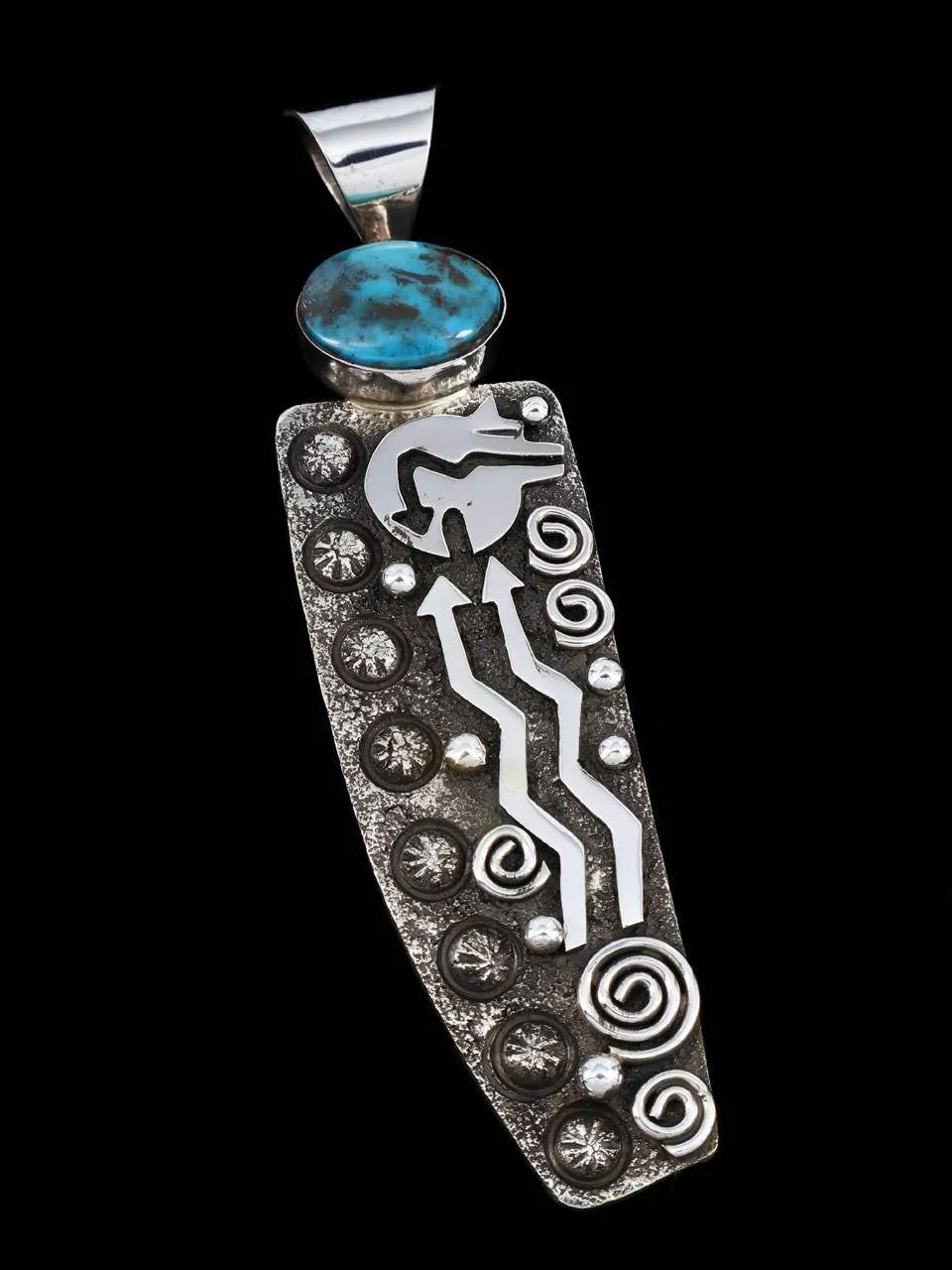 Native American Sterling Silver Turquoise Petroglyph Pendant