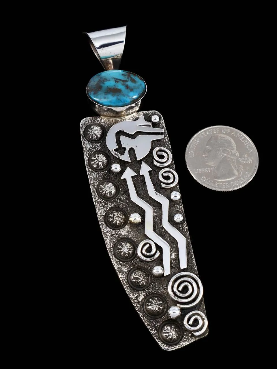 Native American Sterling Silver Turquoise Petroglyph Pendant