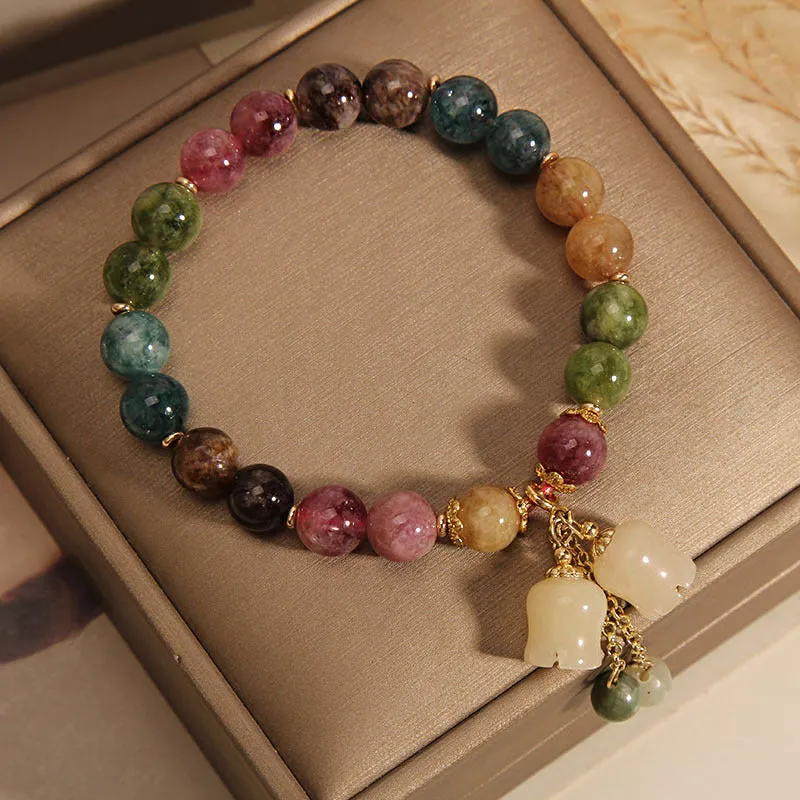 Natural Color Tourmaline Female Summer Ins Lily Pendant Bracelet