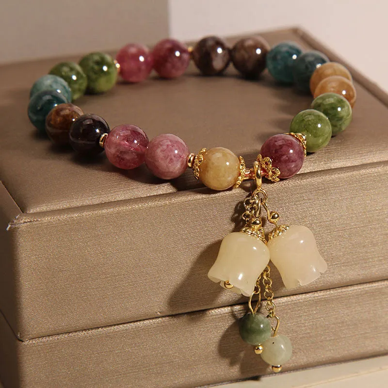 Natural Color Tourmaline Female Summer Ins Lily Pendant Bracelet