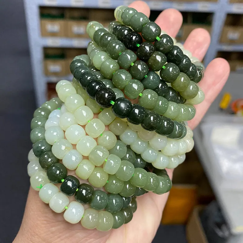 Natural Gradient Color Hetian Jade Old Beads Bracelet Ancient Style Single Circle Bracelet Ornament Gift