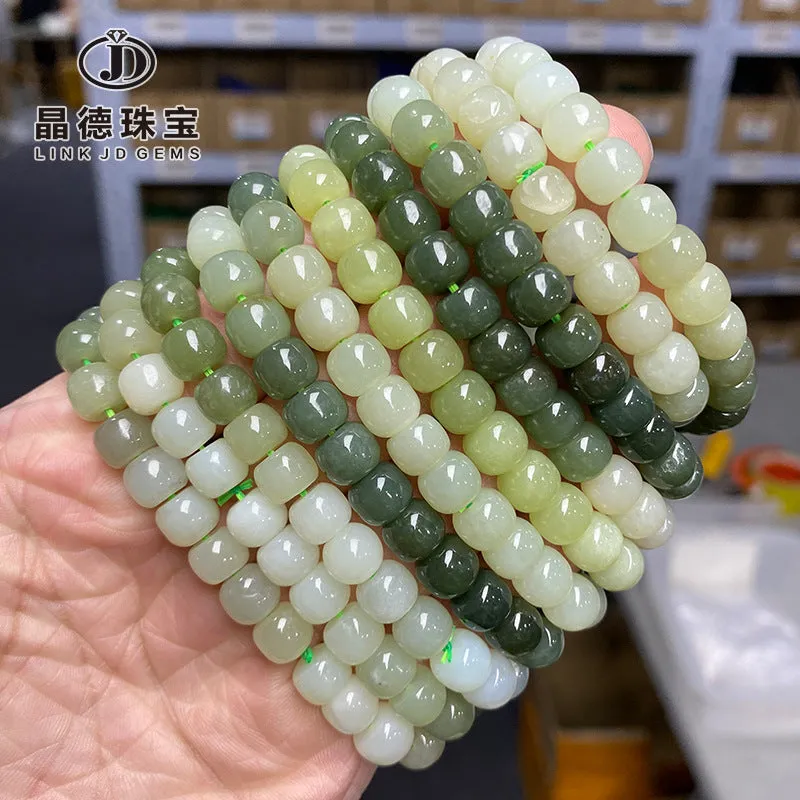 Natural Gradient Color Hetian Jade Old Beads Bracelet Ancient Style Single Circle Bracelet Ornament Gift