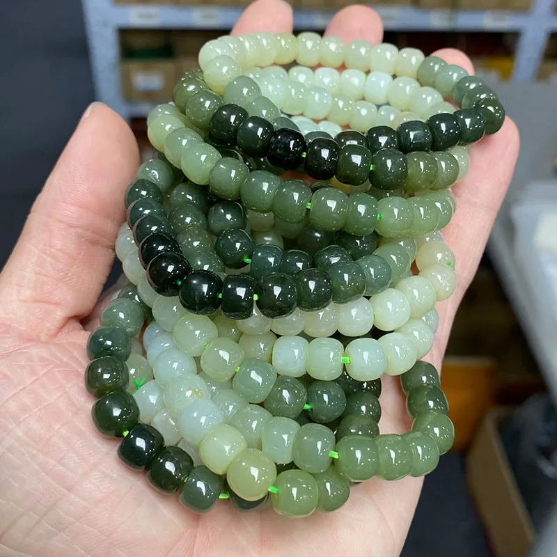 Natural Gradient Color Hetian Jade Old Beads Bracelet Ancient Style Single Circle Bracelet Ornament Gift