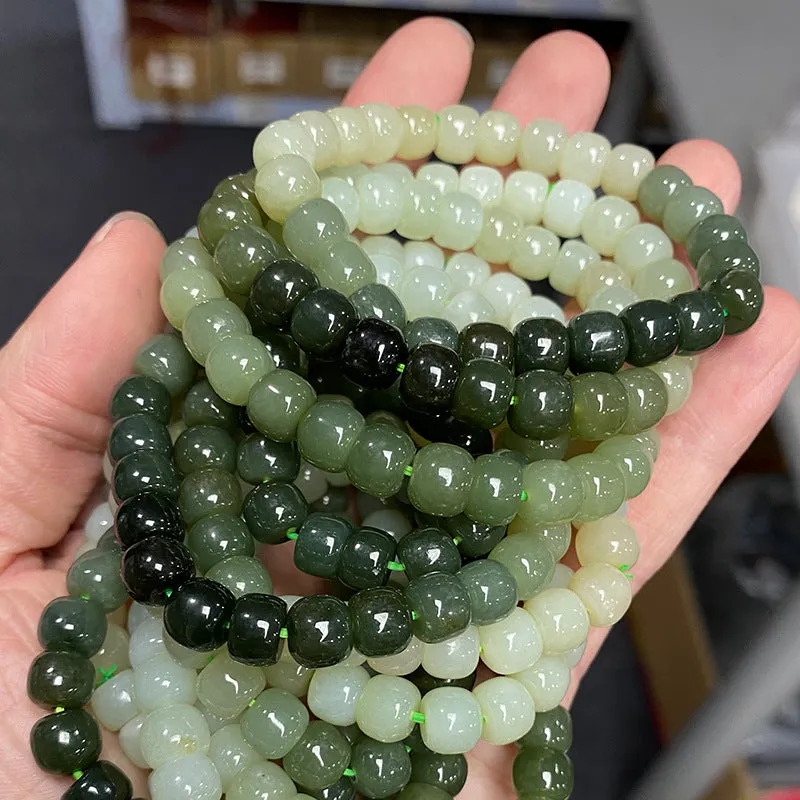 Natural Gradient Color Hetian Jade Old Beads Bracelet Ancient Style Single Circle Bracelet Ornament Gift