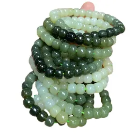 Natural Gradient Color Hetian Jade Old Beads Bracelet Ancient Style Single Circle Bracelet Ornament Gift