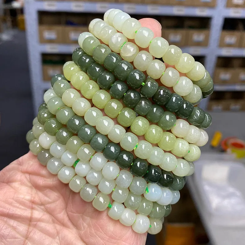 Natural Gradient Color Hetian Jade Old Beads Bracelet Ancient Style Single Circle Bracelet Ornament Gift