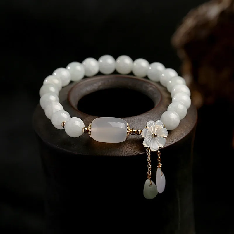 Natural Jade Agate Shell Water Drop Flower Bead Bracelet