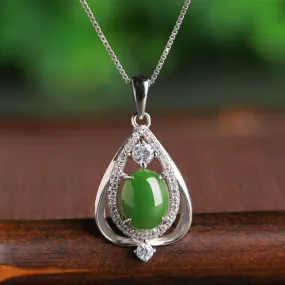 Natural Jade Pendant Nephrite Silver Zircon Pendant ZPT149