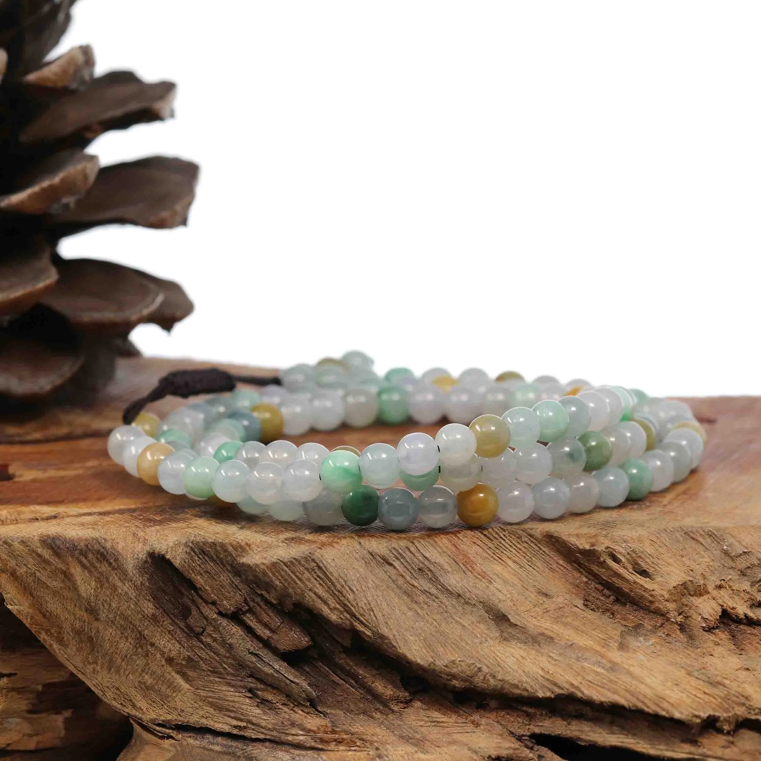 Natural Multi Colored Jadeite Jade 108 Round Beads Buddha Rosary ( 6 mm ) | Necklace & Bracelets 2 in 1