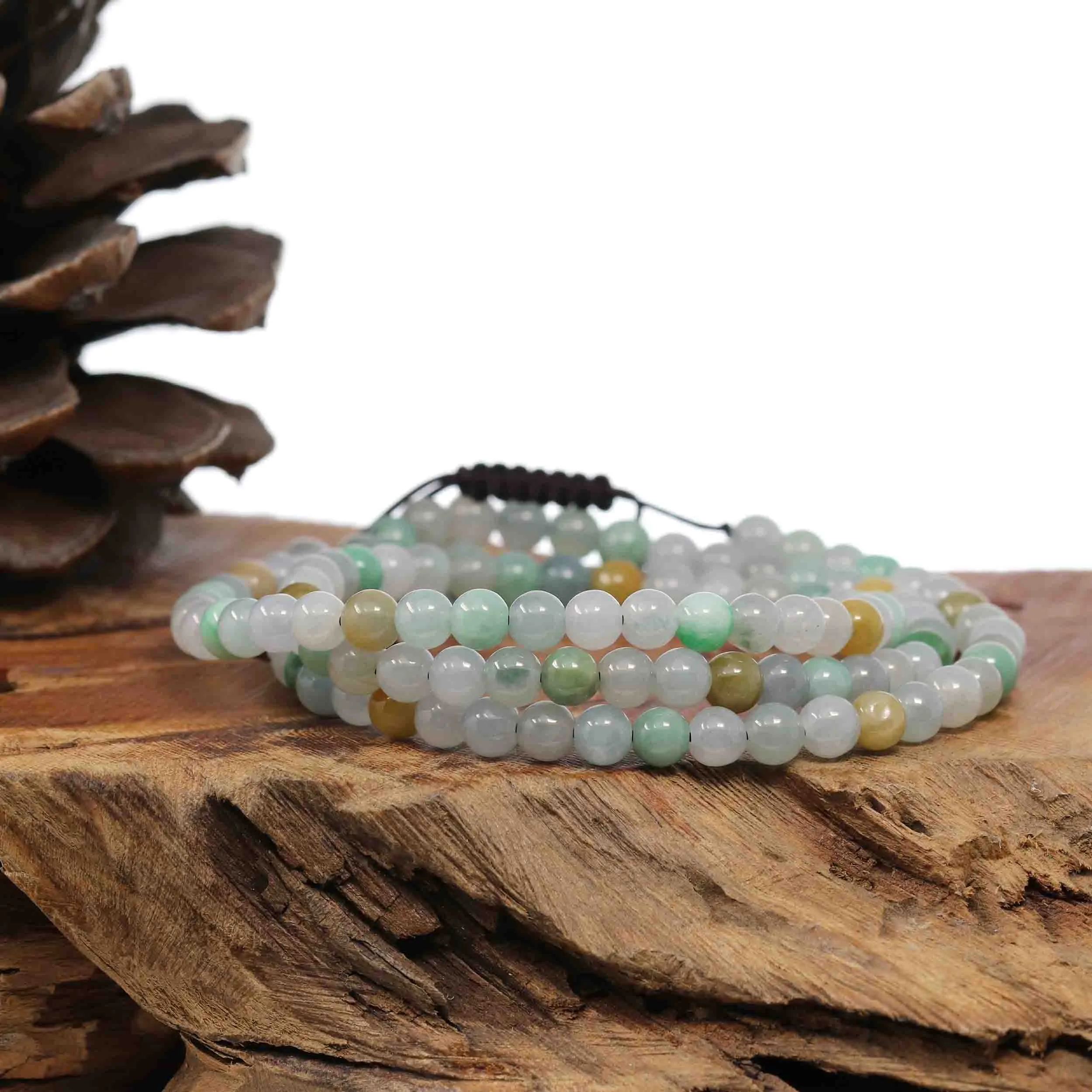 Natural Multi Colored Jadeite Jade 108 Round Beads Buddha Rosary ( 6 mm ) | Necklace & Bracelets 2 in 1