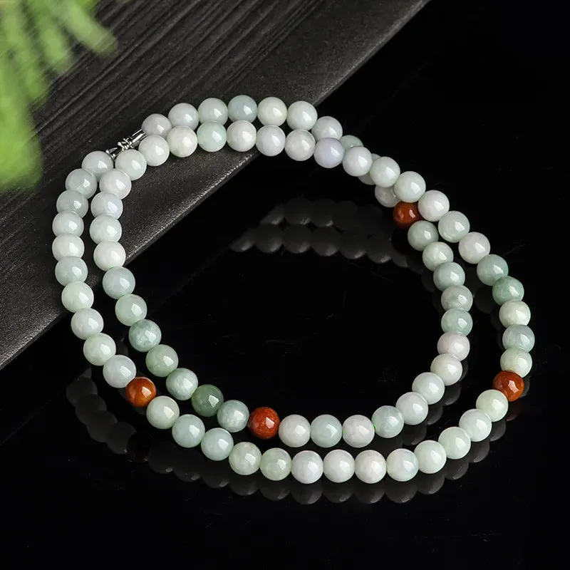 Natural Myanmar Jadeite three-color circular beads Necklace