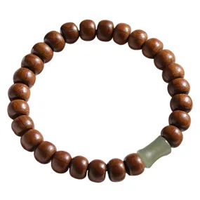 Natural Six Wooden and Jade Bracelet Set with Sterling Silver Details