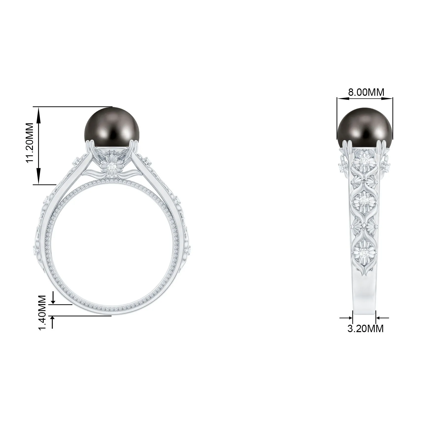 Natural Tahitian Pearl Solitaire with Diamond Filigree Ring