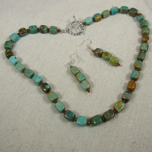 Natural Turquoise Beaded Necklace & Earrings  Set