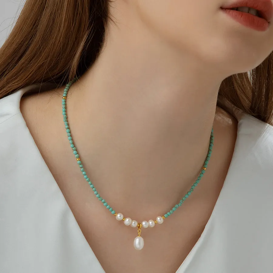 Natural Turquoise Freshwater Pearl Necklace