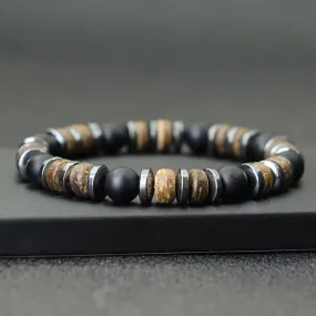 Natural Wooden Bracelet Homme Black Hematite Stone Beaded Braclet Men Accessories Casual Jewelry Tiger Eyes Volcanic Braslet